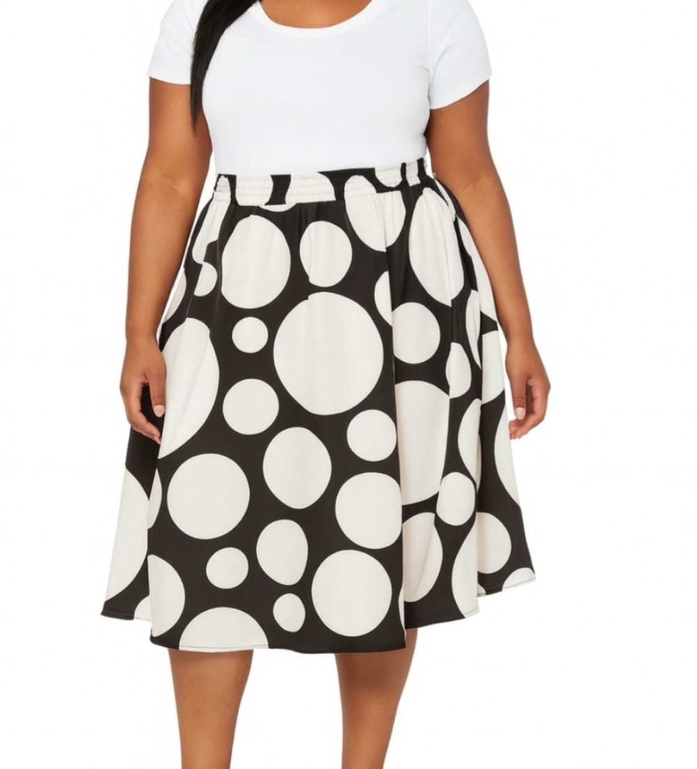 NWT Ashley Stewart Black and White Circle Midi Plus Size Skirt 30/32
